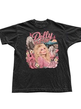 Gildan Black Tee with Pink Dolly Parton Graphic